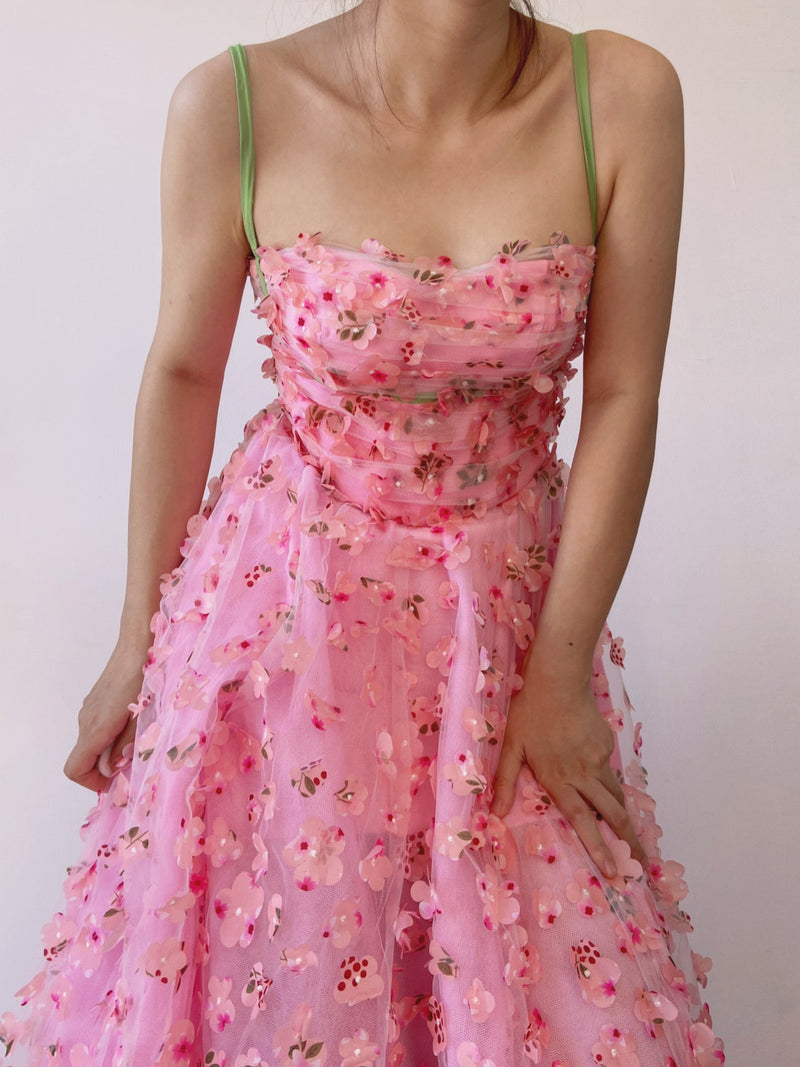 Fairycore Floral Embroidery Pink Dress - Pink | VintageMist