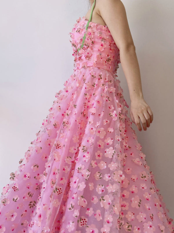 Fairycore Floral Embroidery Pink Dress - Pink | VintageMist