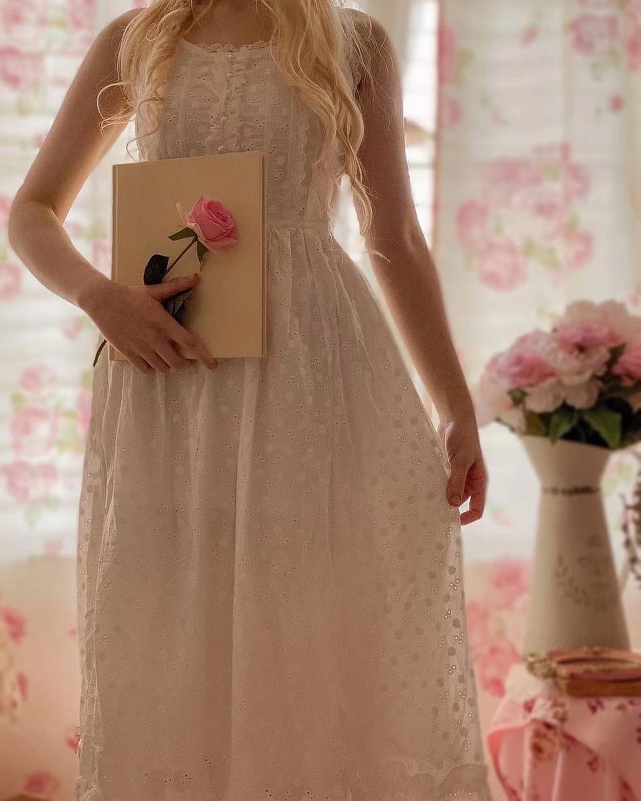 Floral Lace Eyelet Dress - Ivory | VintageMist_1