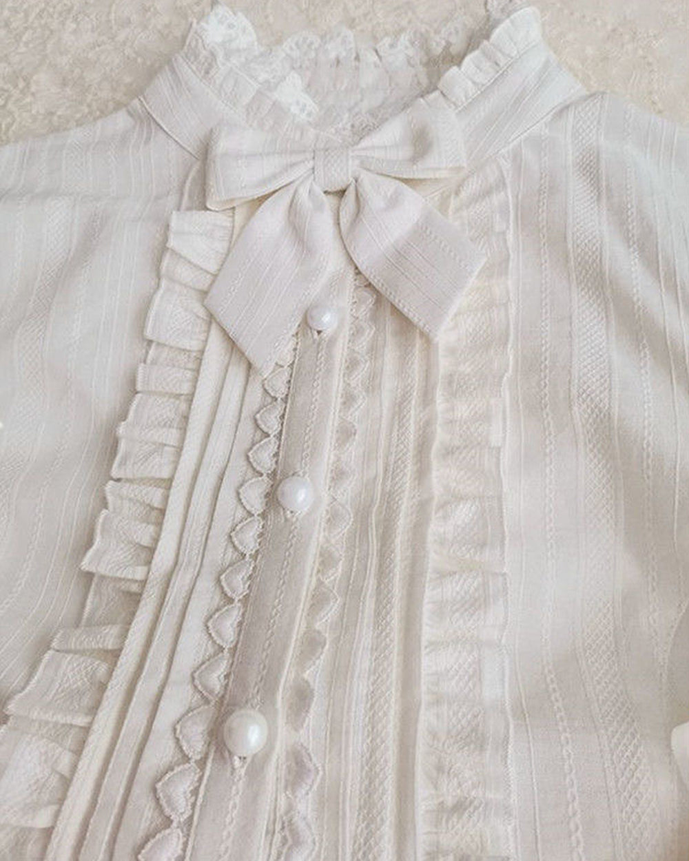 Lamb Leg Sleeve Bow Tie Ruffle Blouse - White | VintageMist