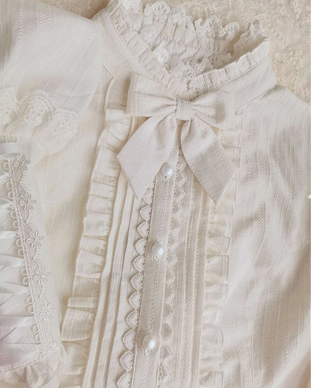 Lamb Leg Sleeve Bow Tie Ruffle Blouse - White | VintageMist