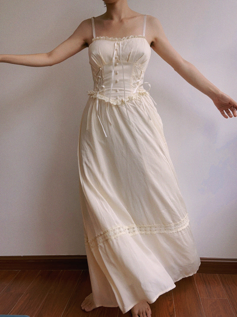 Loyalty Front Lace-up Strap Maxi Dress - Ivory | VintageMist