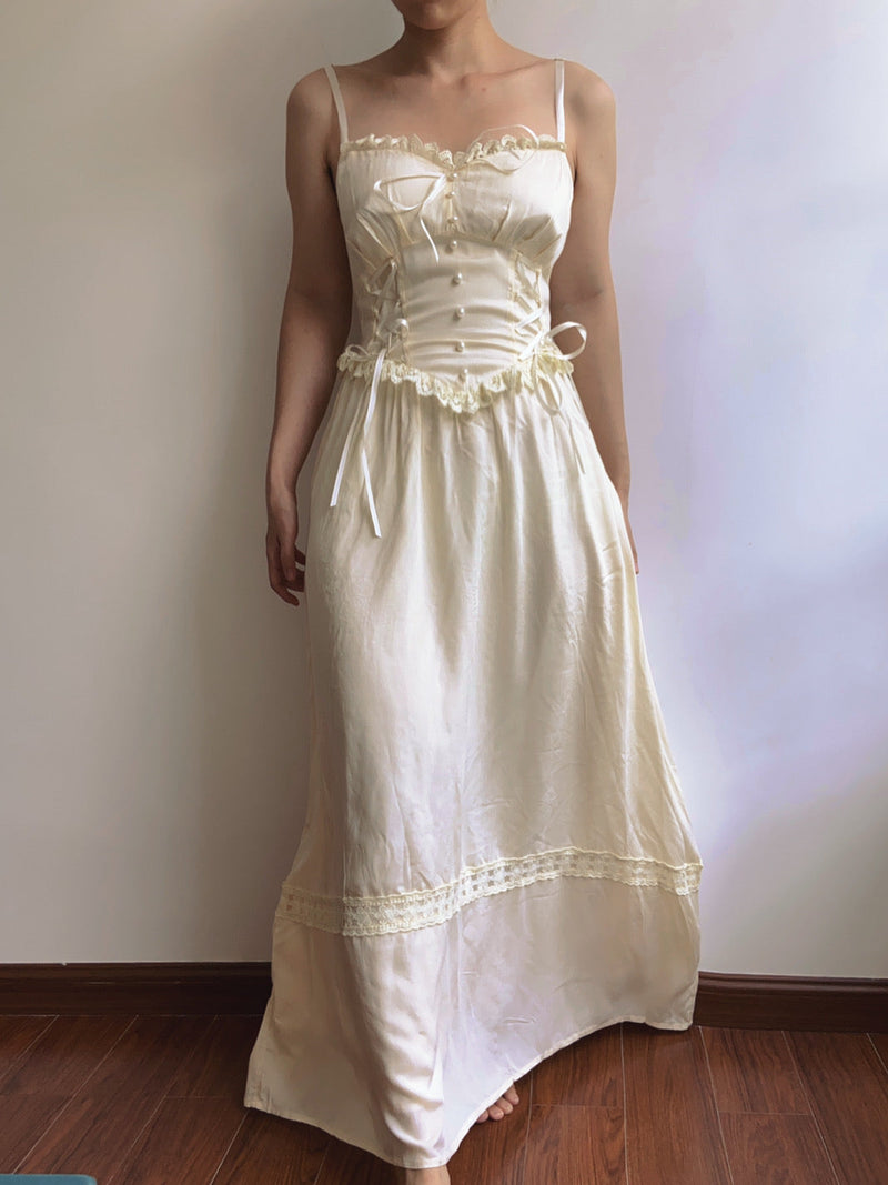 Loyalty Front Lace-up Strap Maxi Dress - Ivory | VintageMist