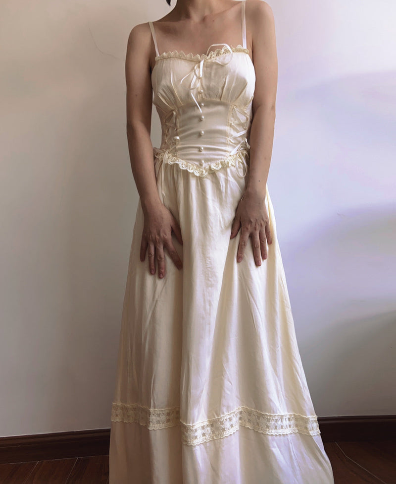 Loyalty Front Lace-up Strap Maxi Dress - Ivory | VintageMist