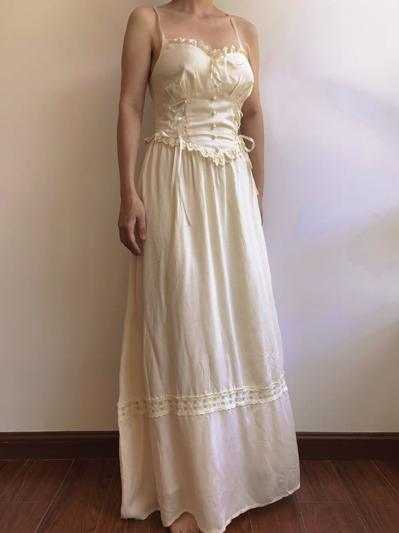 Loyalty Front Lace-up Strap Maxi Dress - Ivory | VintageMist
