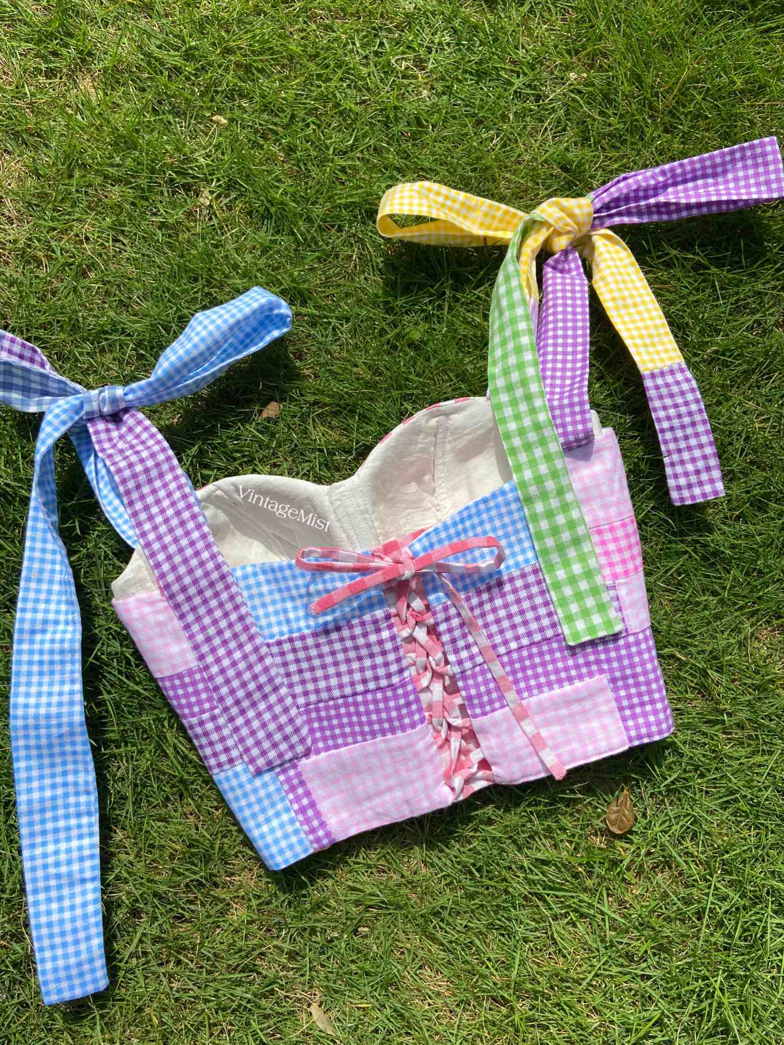 トップス oll kyoto Mid PLAID bustier Vesper Corset Top in Floral Gingham Mikado