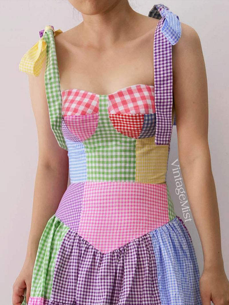 Color Block Retro Plaid Skirt - Multicolor | VintageMist