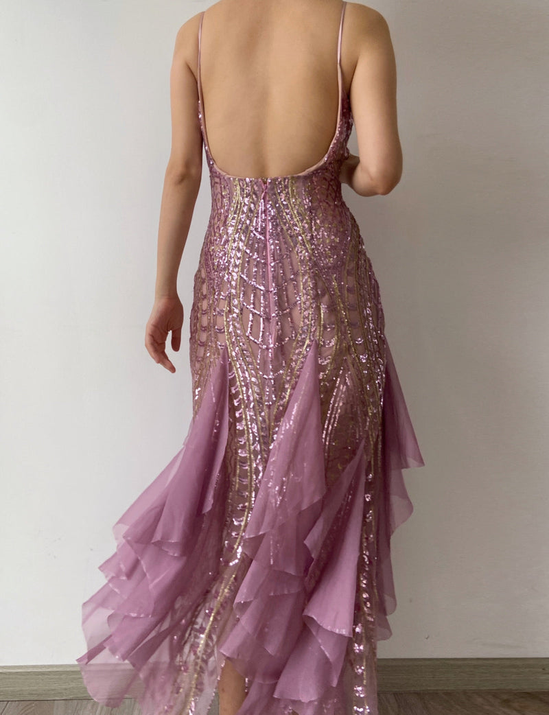 Sequin Ruffles Mermaid Core Bodycon Dress - Purple | VintageMist