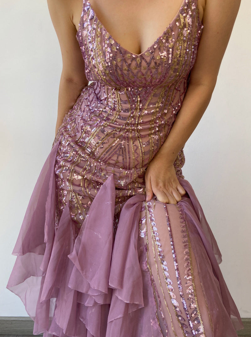 Sequin Ruffles Mermaid Core Bodycon Dress - Purple | VintageMist