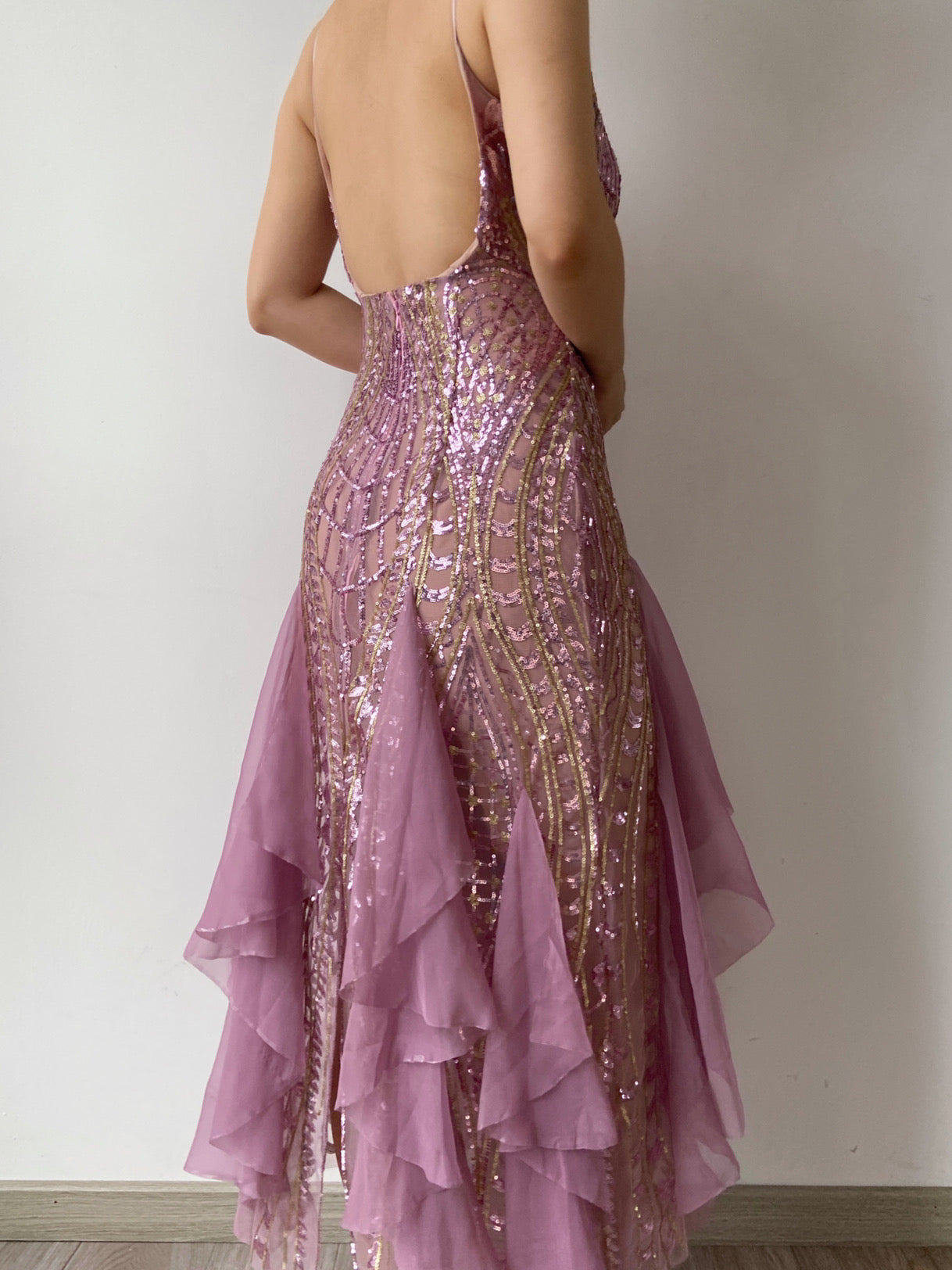 Sequin Ruffles Backless Bodycon Dress - Purple | VintageMist_