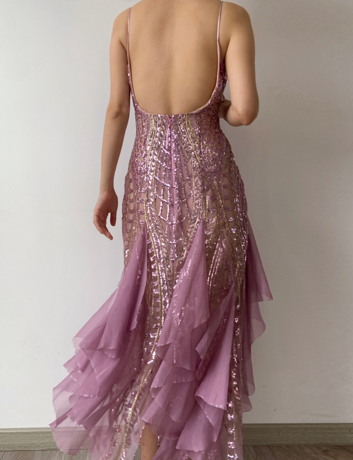 Sequin Ruffles Backless Bodycon Dress - Purple | VintageMist_