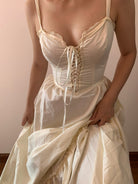 Strap Ruffle Corset Maxi Dress - Ivory | VintageMist