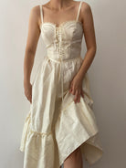 Strap Ruffle Corset Midi Dress - Ivory | VintageMist