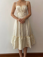 Strap Ruffle Corset Midi Dress - Ivory | VintageMist