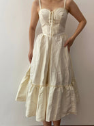 Strap Ruffle Corset Midi Dress - Ivory | VintageMist