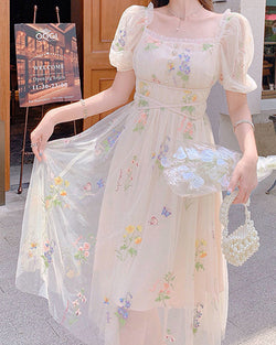 Floral Embroidery Mesh Midi Dress | VintageMist