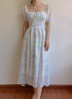 Vintage Mid-century Cottagecore Flower Dress - Blue | VintageMist