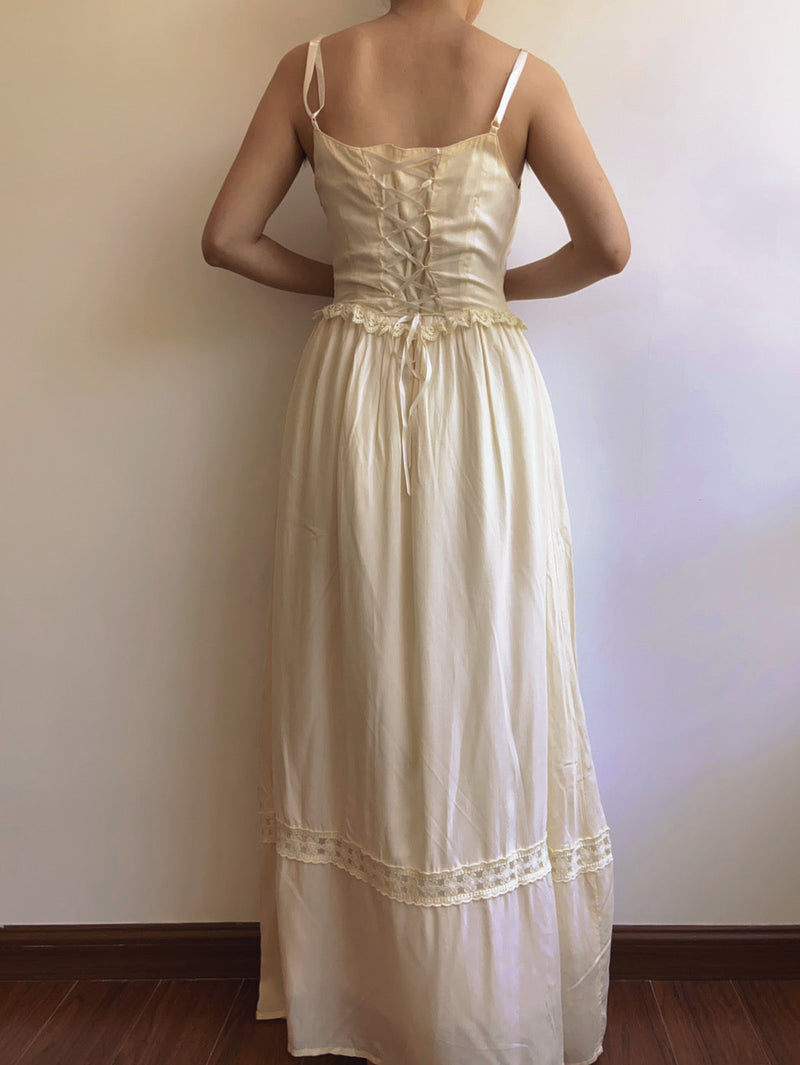 Loyalty Front Lace-up Strap Maxi Dress - Ivory | VintageMist