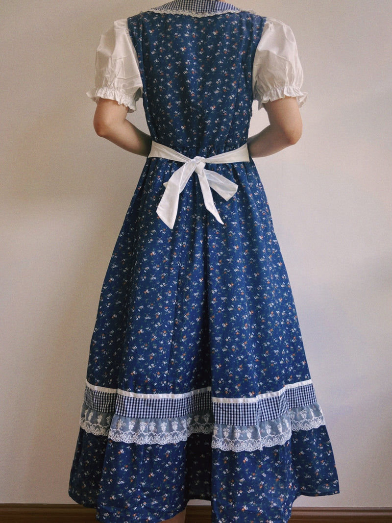 Cottagecore Floral Lace Midi Dress - Blue | VintageMist