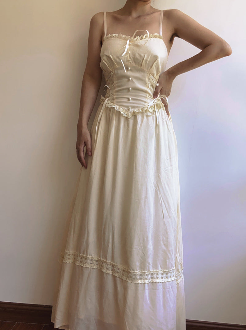 Loyalty Front Lace-up Strap Maxi Dress - Ivory | VintageMist