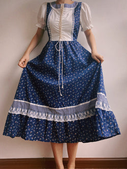 Cottagecore Floral Lace Midi Dress - Blue | Vintage Mist